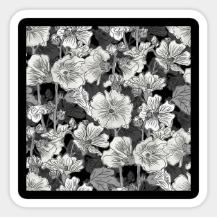 Black and White Alcea Rosea Sticker